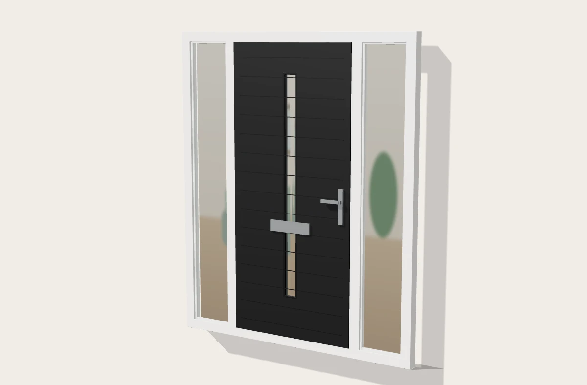 Black composite front door with glazed side panels